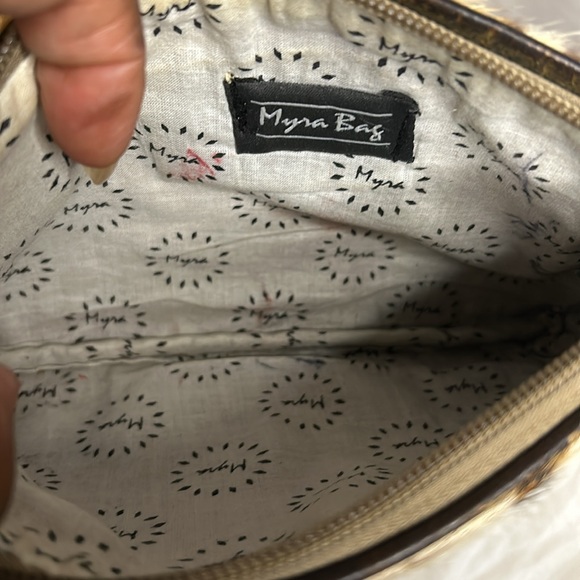 MYRA BAG leather brown/black animal print with gold specks. Slick Hairon Pouch. - Picture 8 of 10